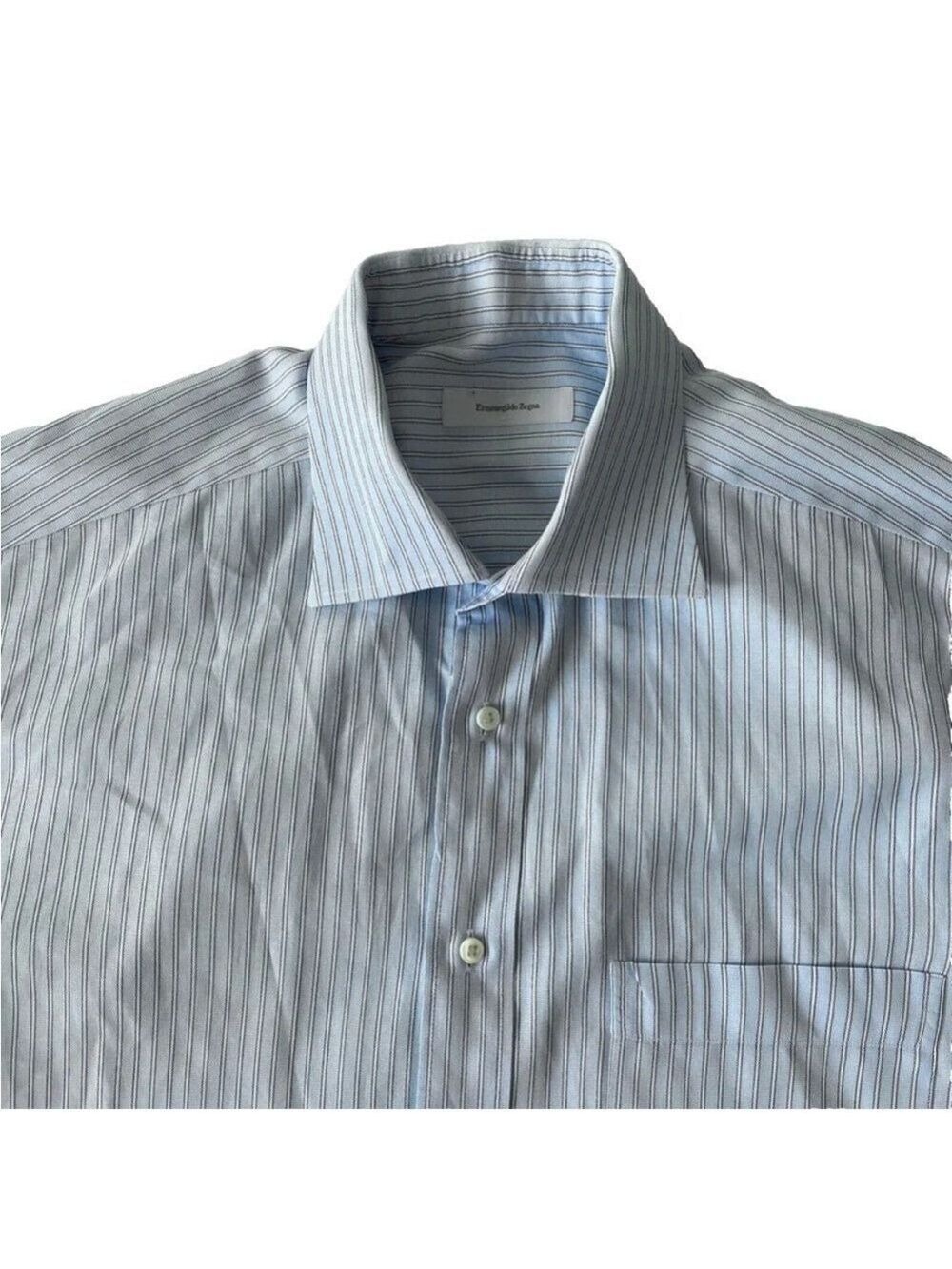 Ermenegildo Zegna Men's 43/17 Portofino Comfort Stripe Button Up Shirt Blue